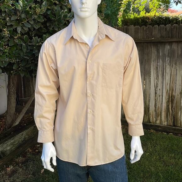 Van Heusen Tan Poplin Wrinkle Free Dress Shirt Mens 16 1/2 Neck / Large - Picture 1 of 8